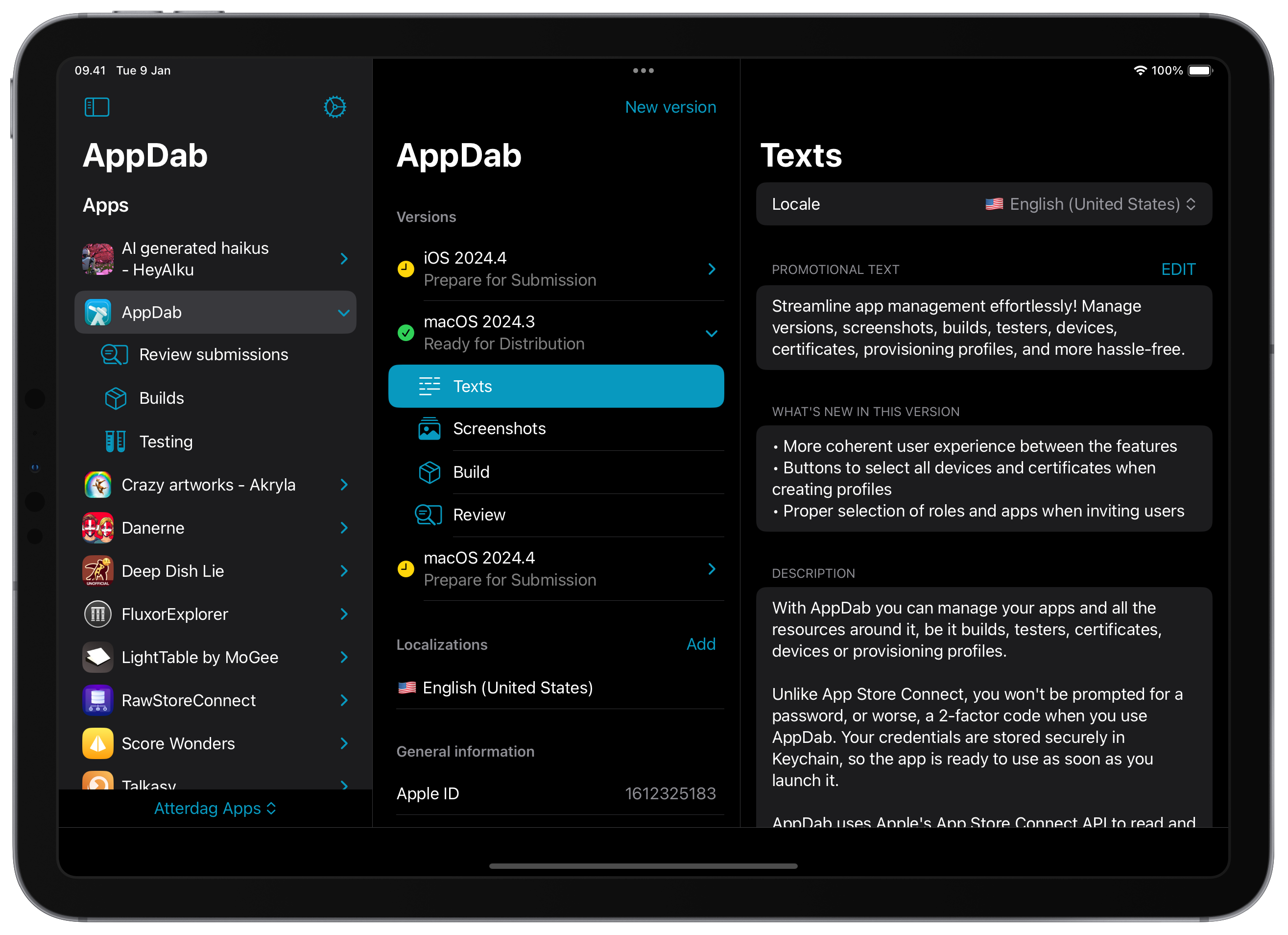 Screenshot of the AppDab app on iPad